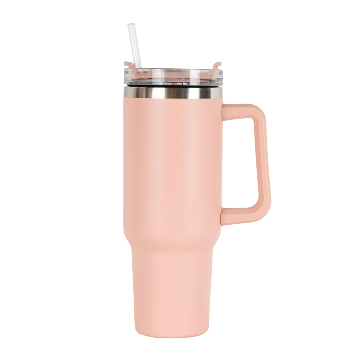 40oz Travel Mug with Handle & Straw - Light Pink