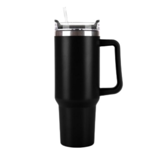 40oz Travel Mug with Handle & Straw - Black