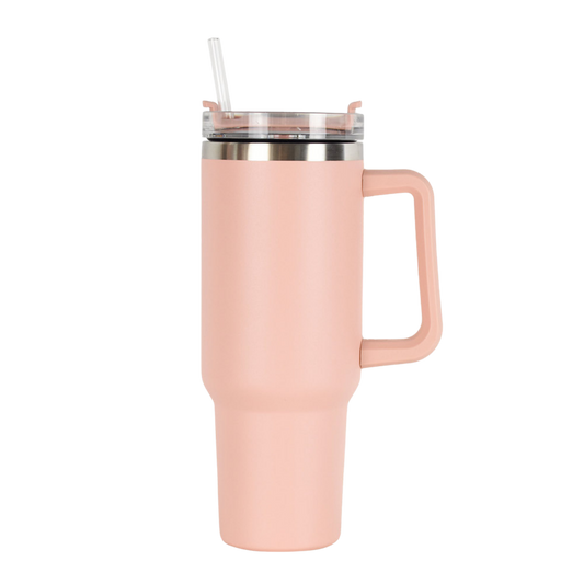40oz Travel Mug with Handle & Straw - Light Pink