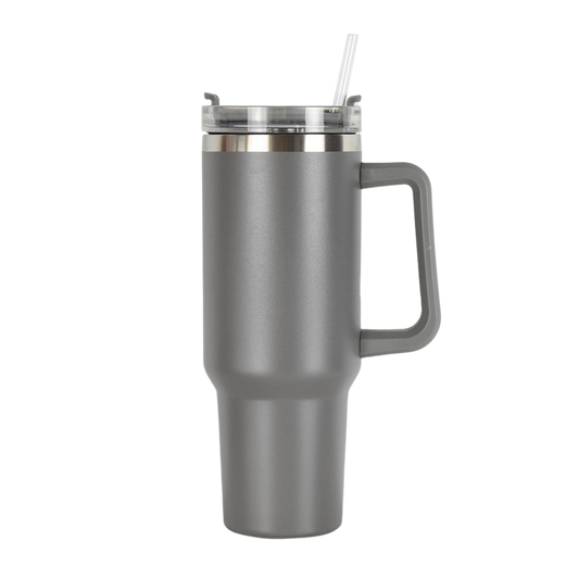 40oz Travel Mug with Handle & Straw - Gray
