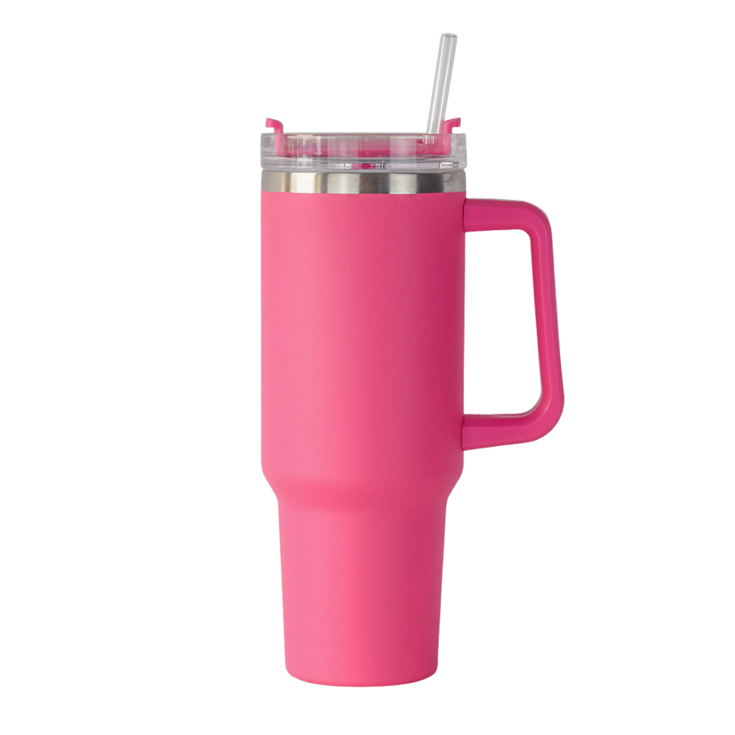 40oz Travel Mug with Handle & Straw - Hot Pink