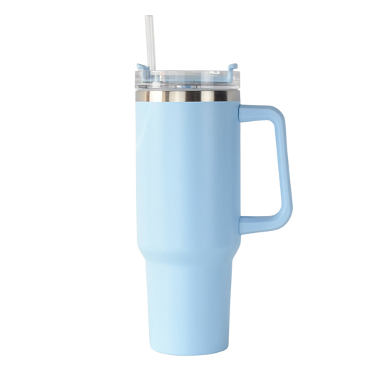 40oz Travel Mug with Handle & Straw - Light Blue